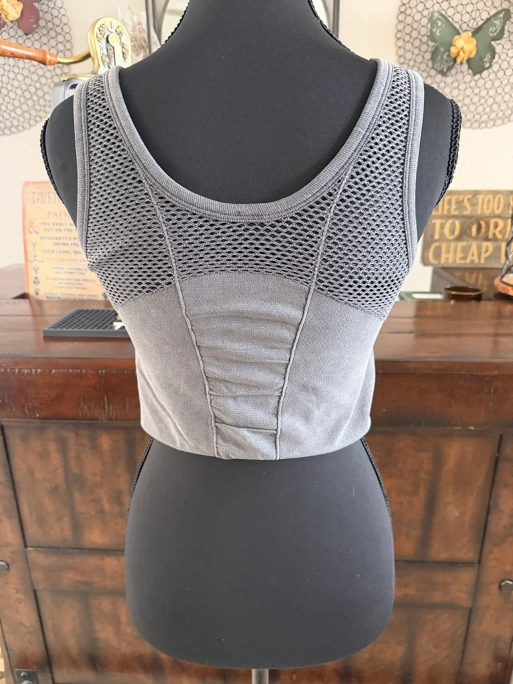 Splendid Gray Mesh-Panel Cropped Tank - Picture 3 of 5